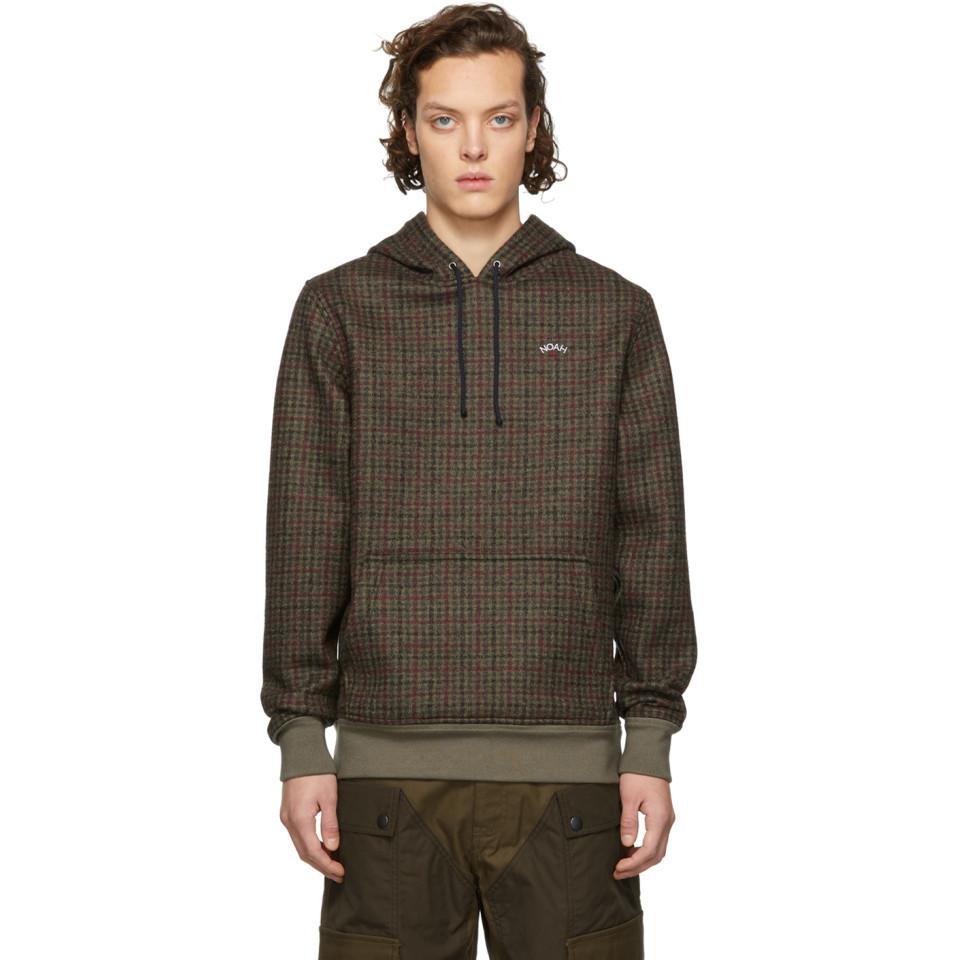 noah wool check hoodie
