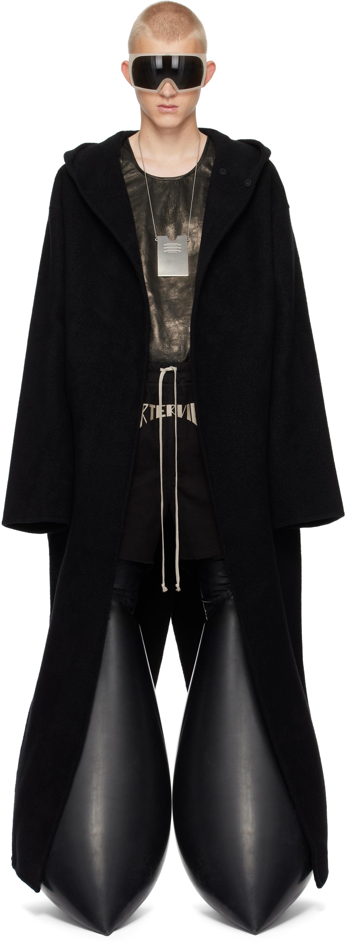 Rick Owens メンズ ブラック Porterville フード付き ロング ローブ 