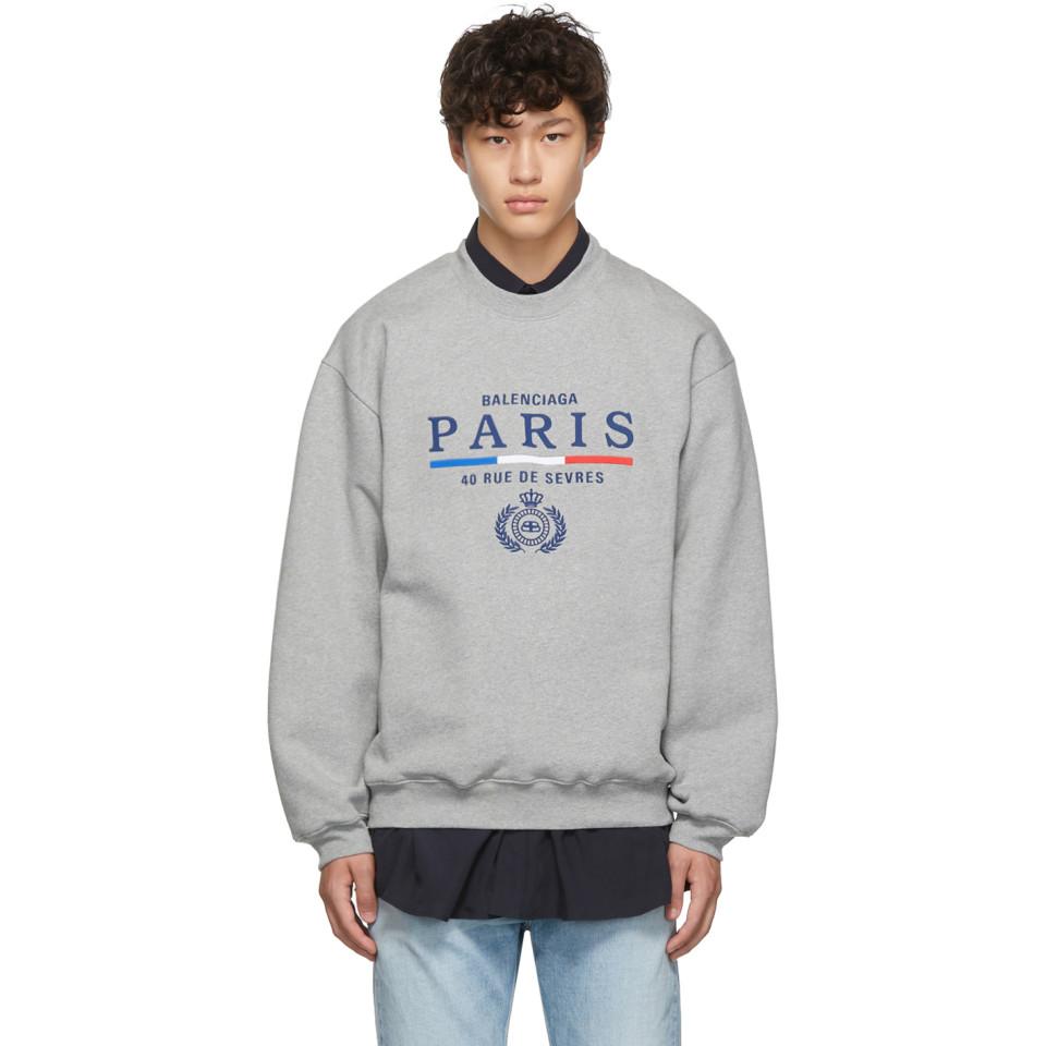 Balenciaga Cotton Grey Paris Flag Sweatshirt in Heather (Gray) for Men |  Lyst