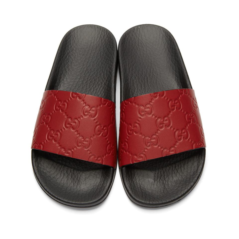 Gucci Red GG Supreme Pool Slides | Lyst