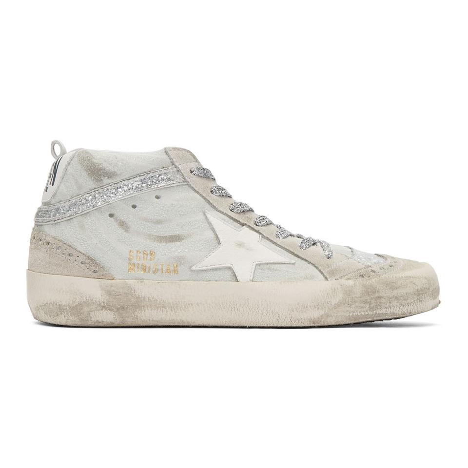 Golden Goose White And Grey Mid Star Sneakers | Lyst