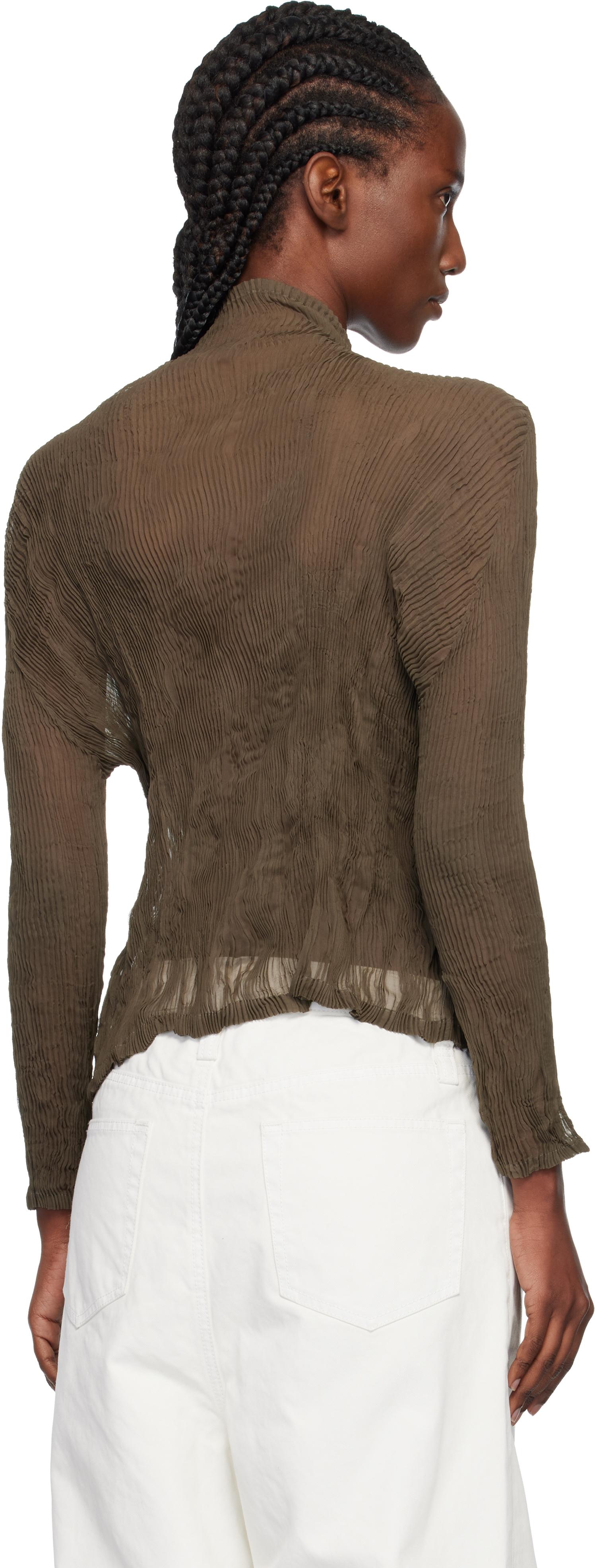 Issey Miyake Khaki Chiffon Twist Cardigan in Brown | Lyst