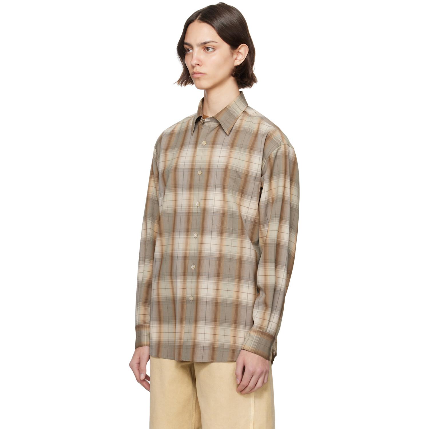 AURALEE Super Light Wool Check Shirt in Natural | Lyst UK