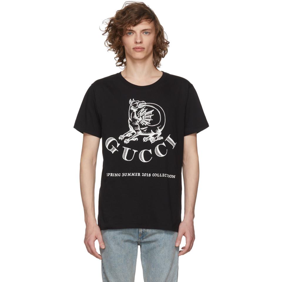 Gucci Cotton Black Dragon T-shirt for 