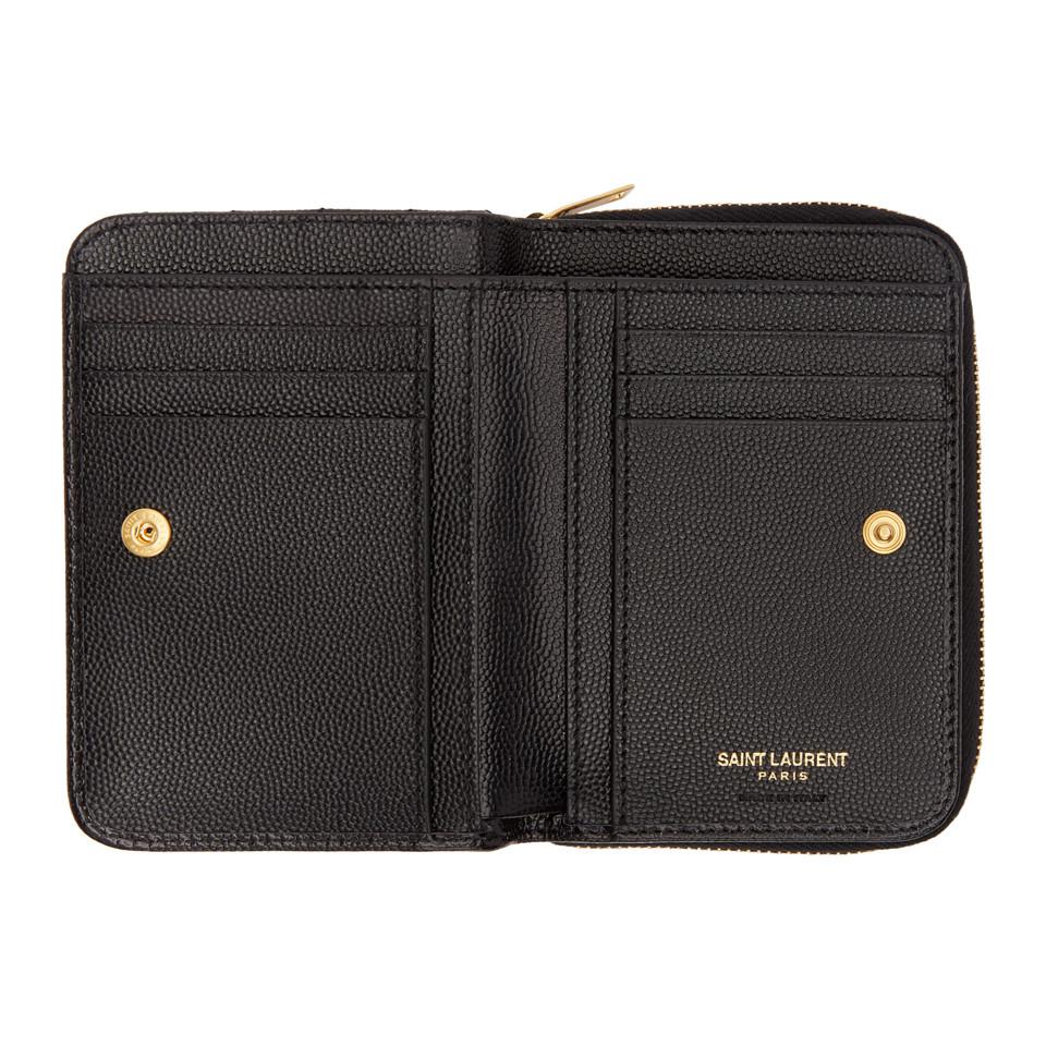 Saint Laurent Leather Black Small Compact Zip Around Wallet - Lyst