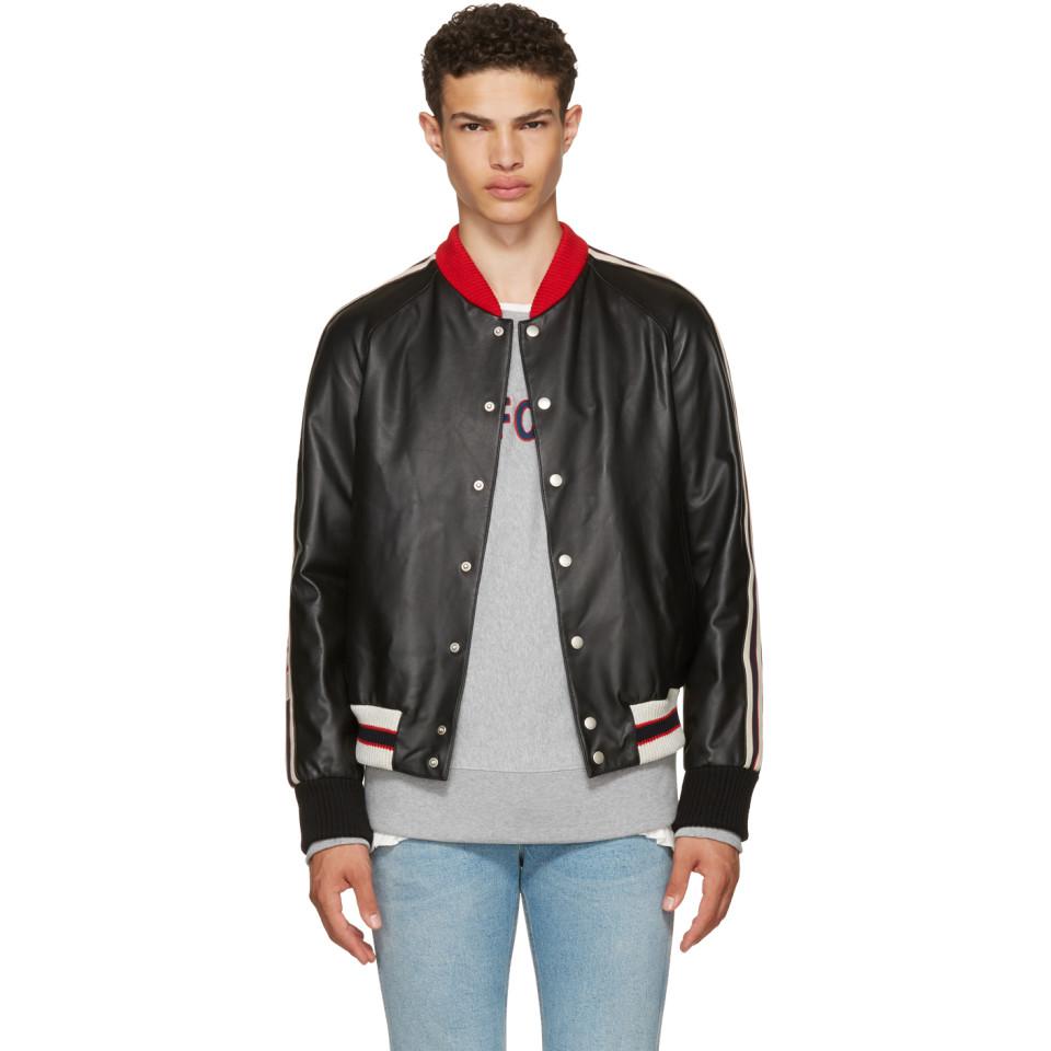 Gucci Black Leather 'hollywood' Bomber Jacket for Men - Lyst