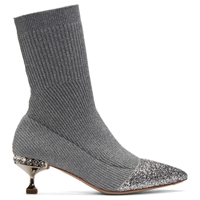 Glitter sock hotsell boots silver
