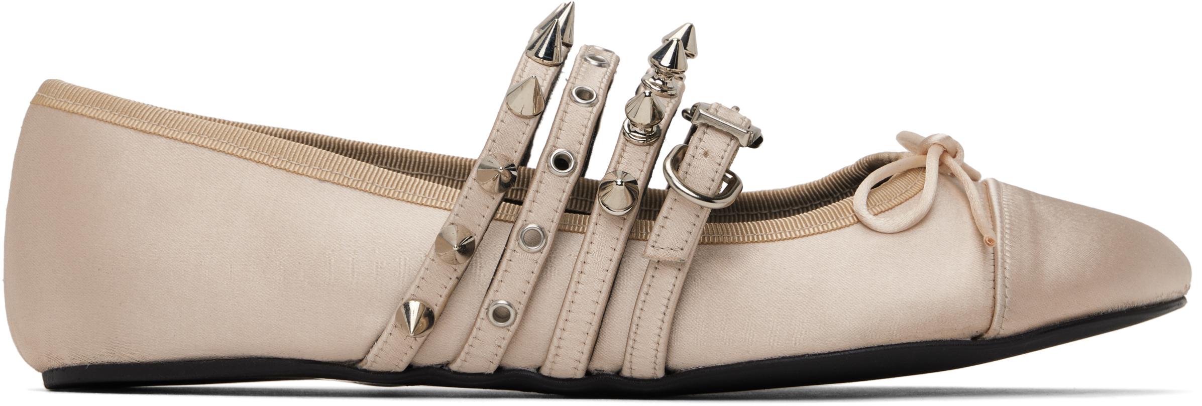 Beige Spike Ballerina Flats by ABRA on Sale