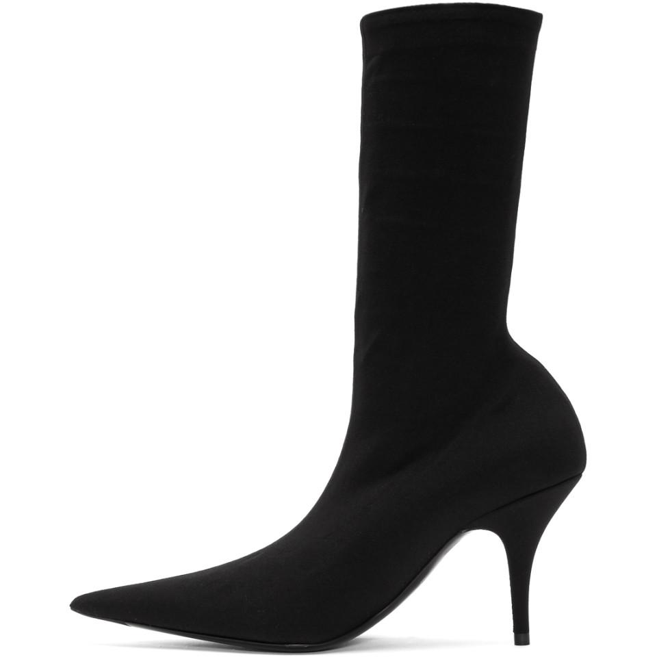 Balenciaga Leather 80mm Round Toe Knit Ankle Boots in Black - Lyst