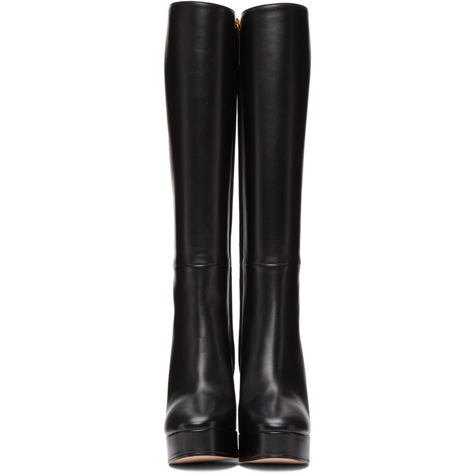 Gucci Black Leather Knee-high Boots - Lyst