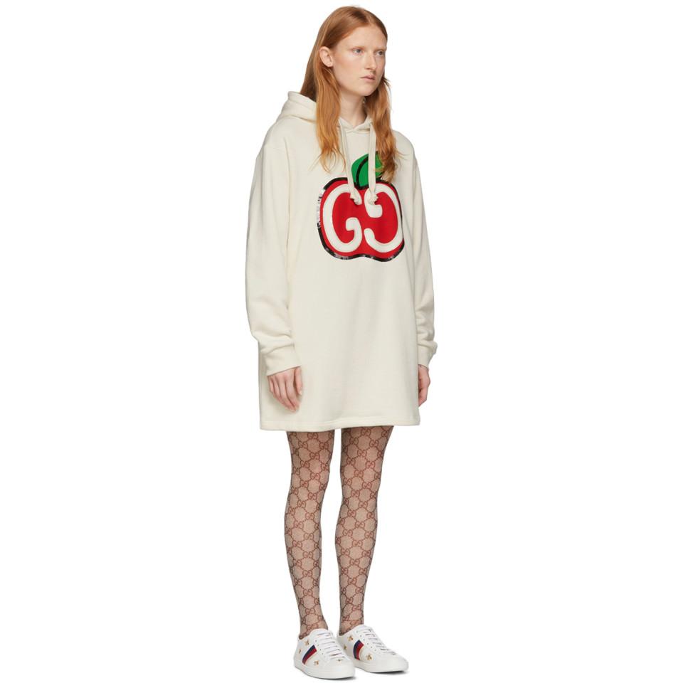 Gucci Off-white GG Apple Hoodie Dress | Lyst