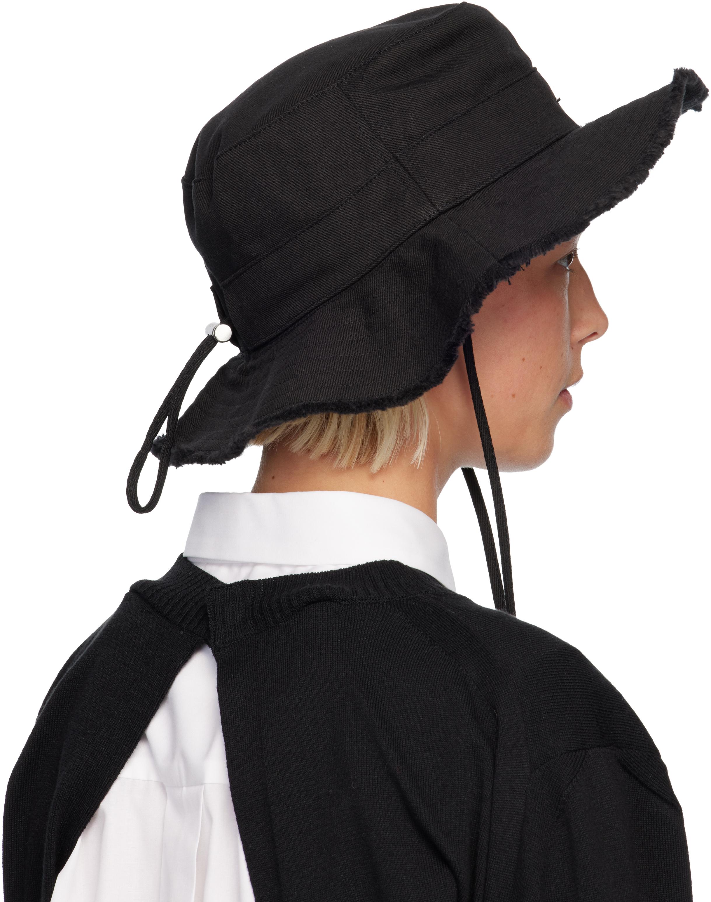 Jacquemus Black Frayed-Brim Bucket Hat with Chin Strap JACQUEMUS | Women main image 3
