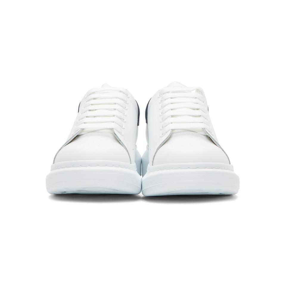 white and navy blue alexander mcqueen sneakers