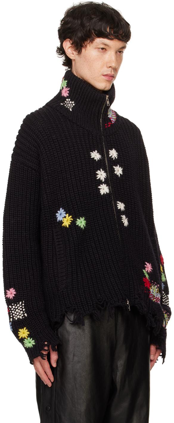 Doublet Darning Cutoff Drivers Cardigan in Black for Men