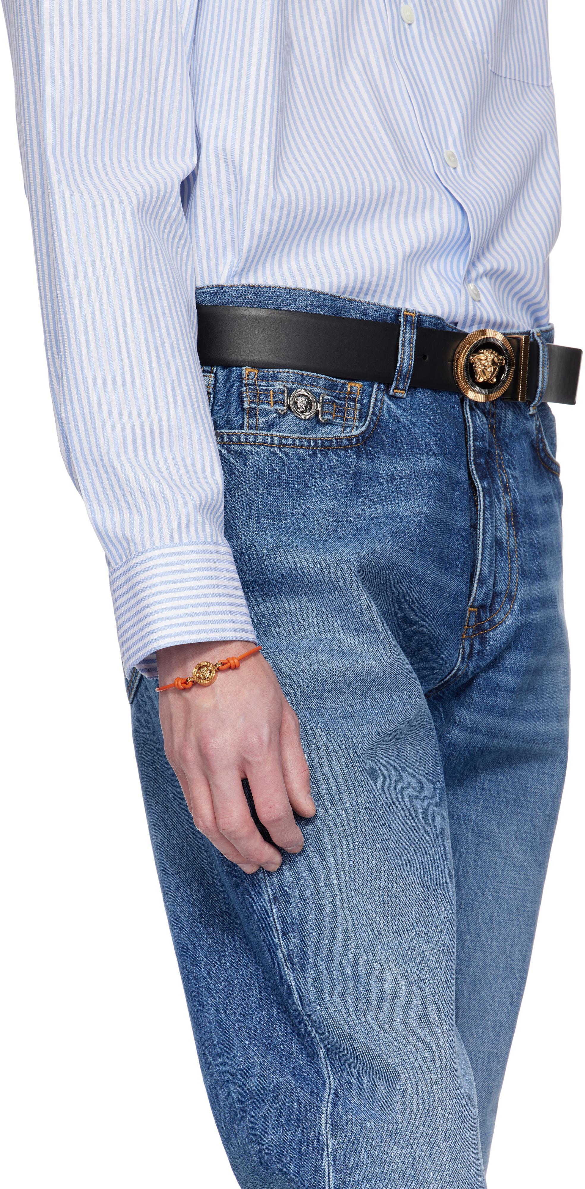 メンズ Versace オレンジ メドゥーサ '95 レザーブレスレット