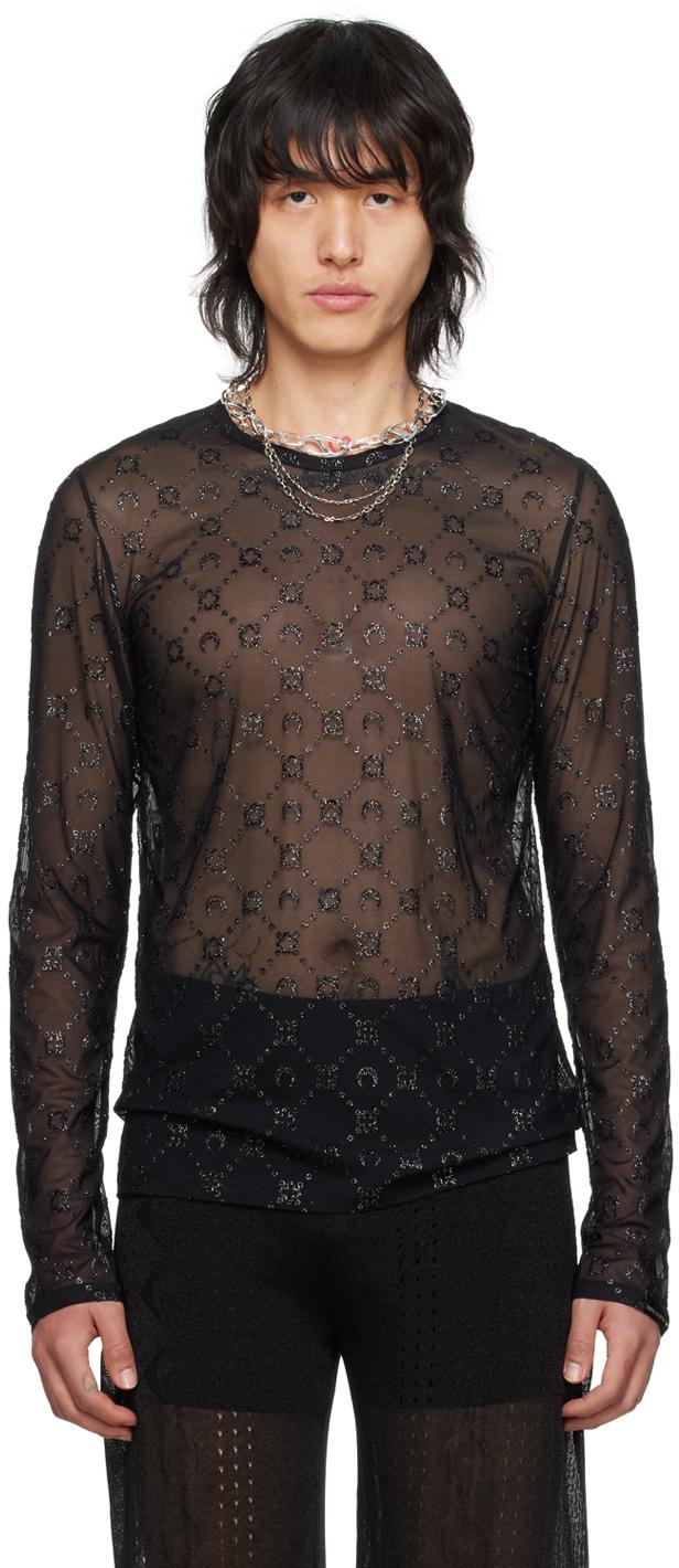 Marine Serre メンズ ブラック Moonogram 長袖トップス Tシャツ