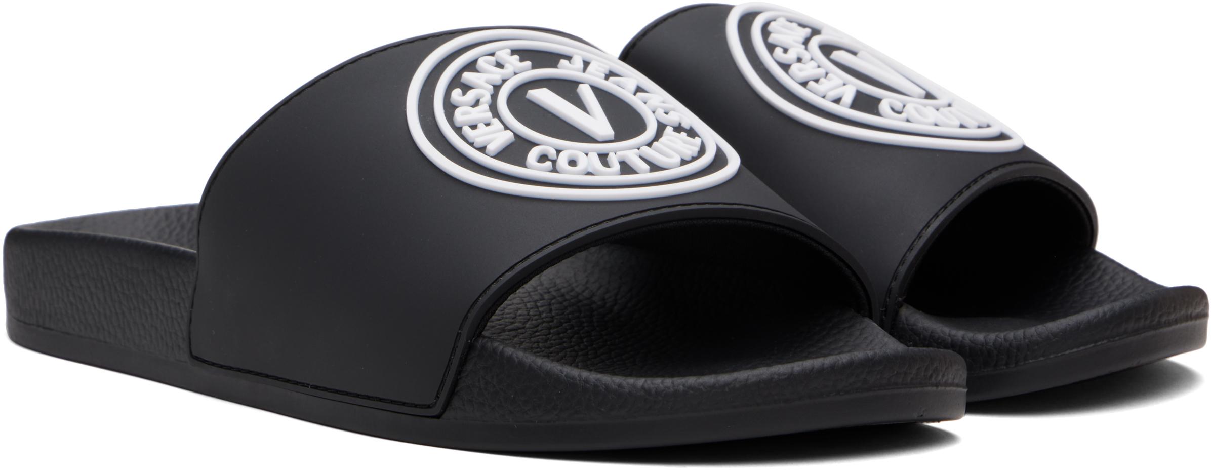 Versace Jeans Couture ブラック V エンブレム プールスライド Versace Jeans Couture V Emblem Pool Slides in Black for Men