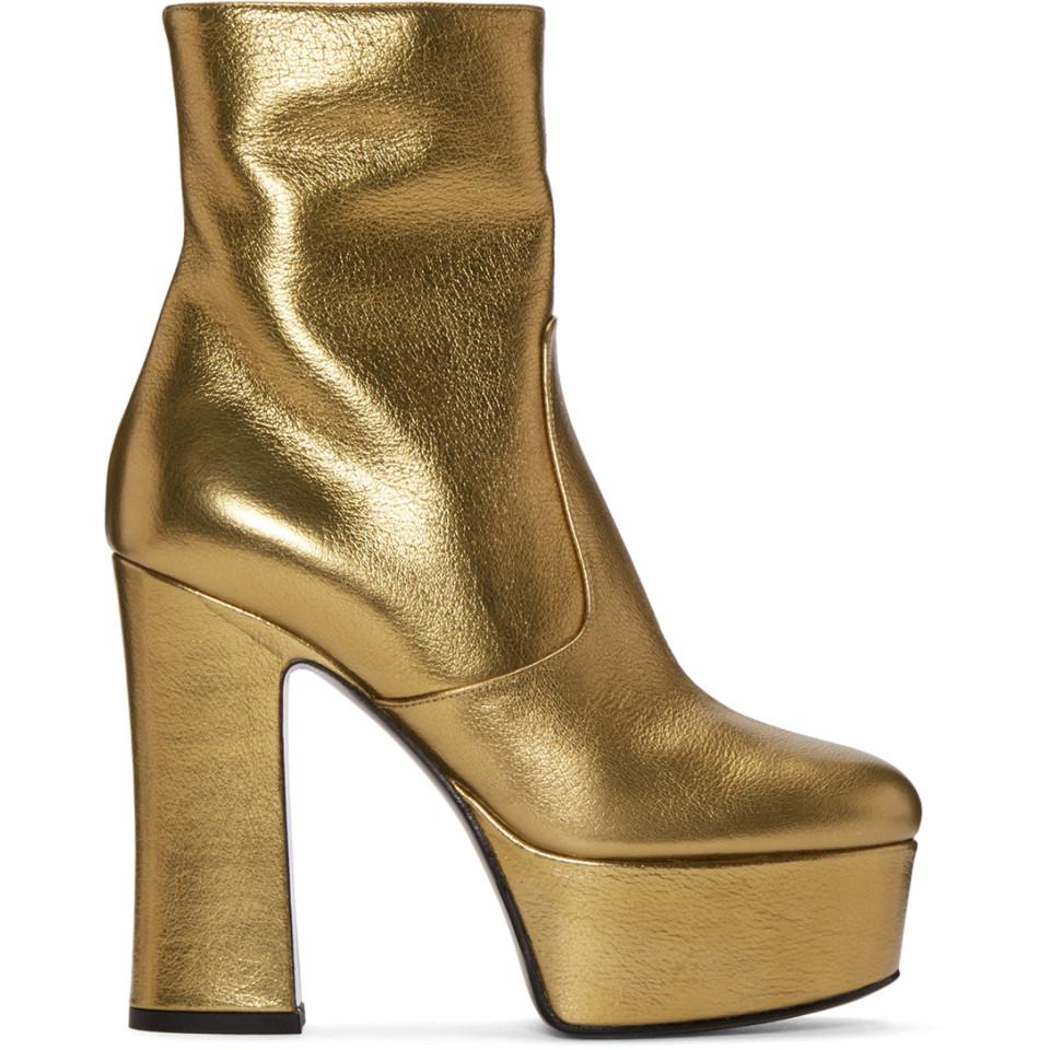 Saint Laurent Gold Platform Candy Boots | Lyst