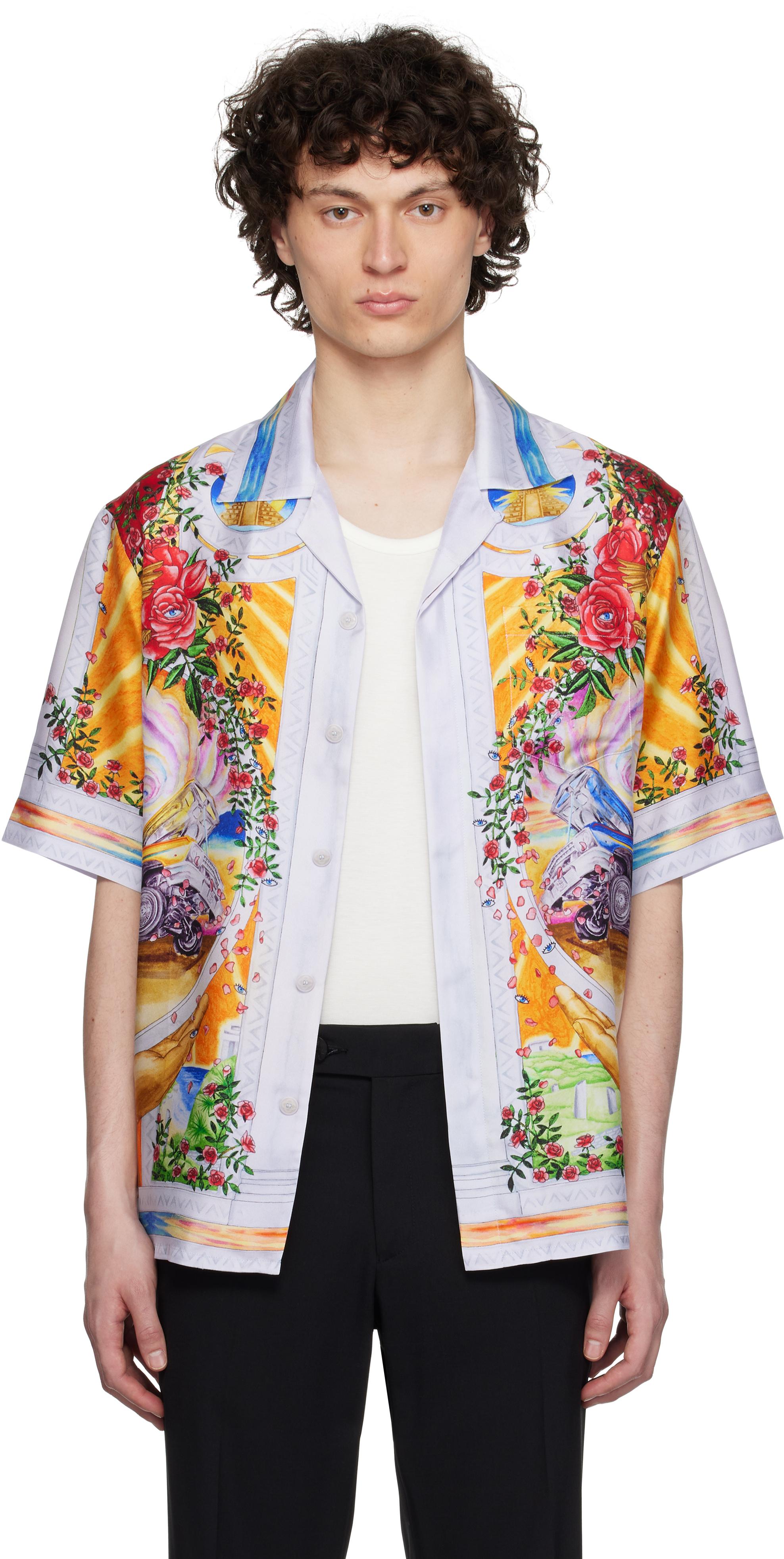 CASABLANCA 'La Tornade De Rose' Short Sleeve Silk Shirt for Men