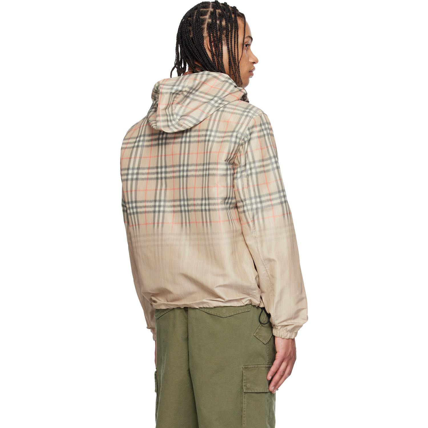 メンズ Burberry ベージュ グラデーション チェック フード付き 