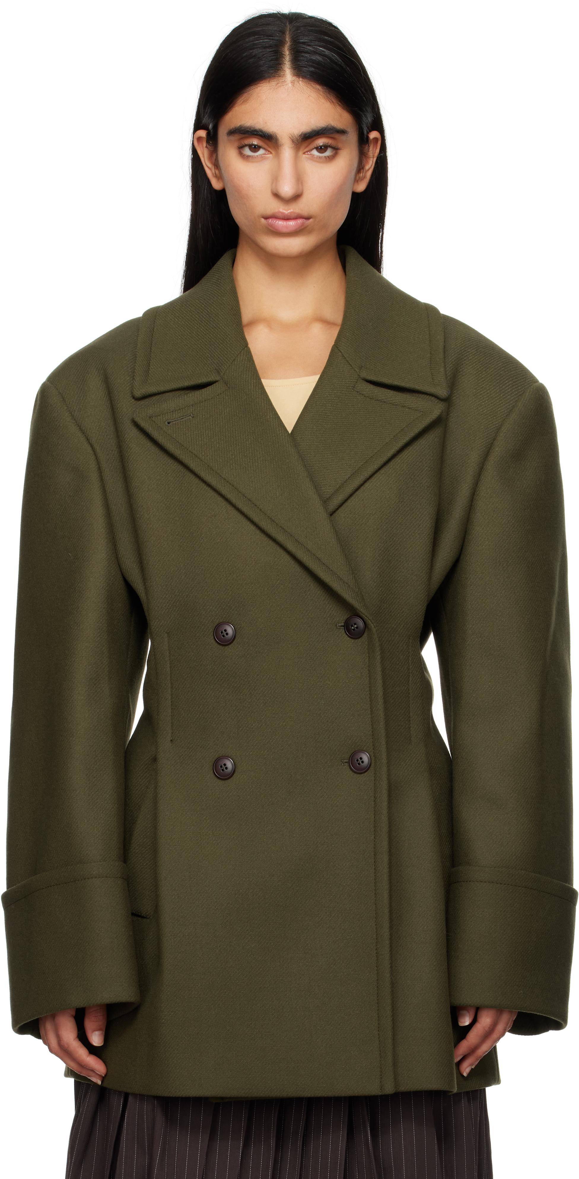 REMAIN Birger Christensen レディース グリーン タック ピーコート コート