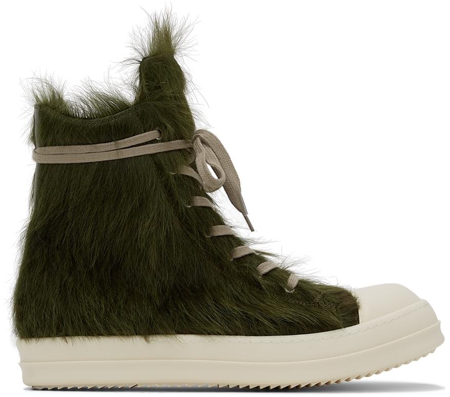 Rick Owens Pony Hair Sneakers in Green for Men | Lyst