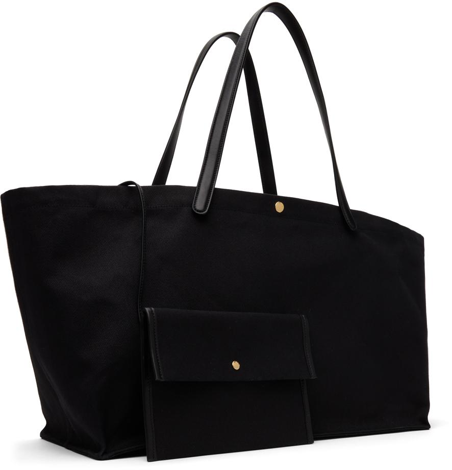 【THE ROW】アイダホ XL レザートリム ツイル トートバッグ the-row-BLACKSHG-Xl-Idaho-Tote
