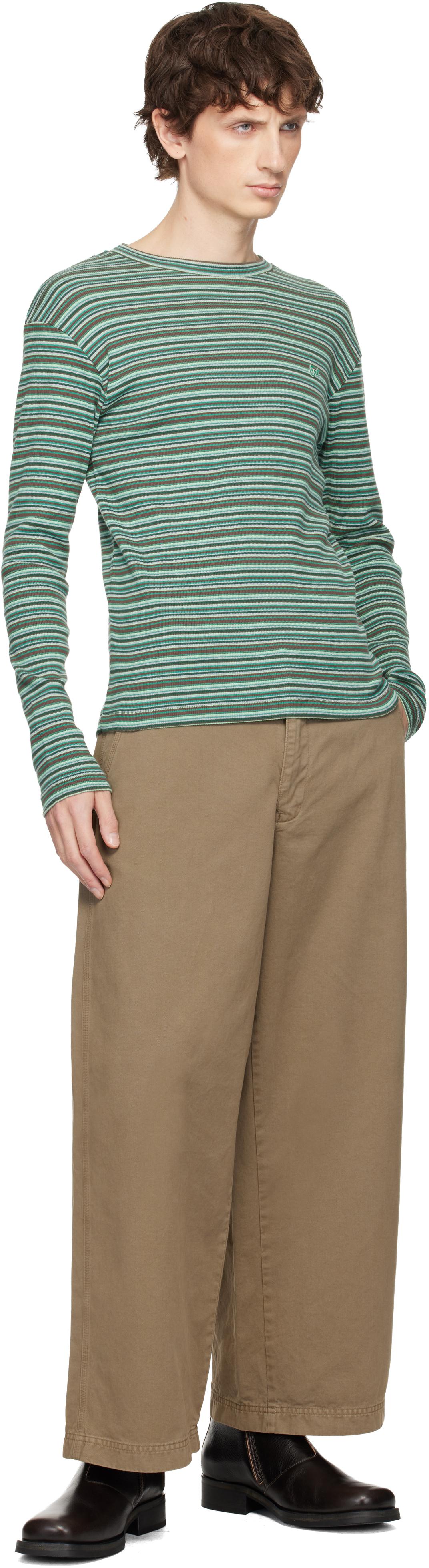 ERL Striped Long Sleeved T-Shirt in Green for Men | Lyst