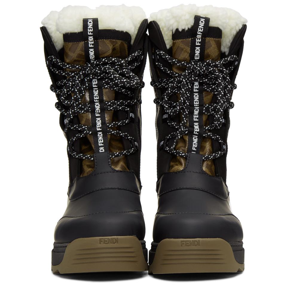 Fendi Leather T-rex Snow Boots in Black 