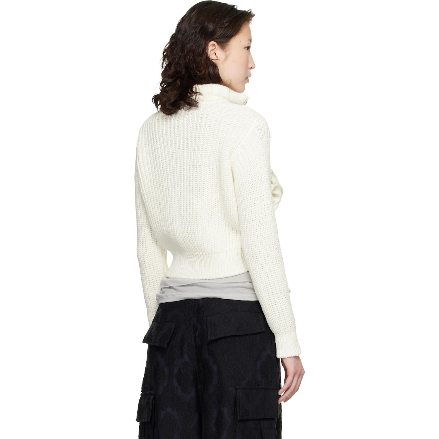OPEN YY Off- Applique Knit Zipup Sweater in White | Lyst