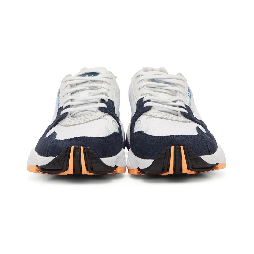 adidas originals falcon sneakers in white and navy