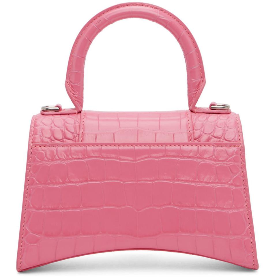 Hourglass Small Croc Effect Tote Bag in Pink - Balenciaga