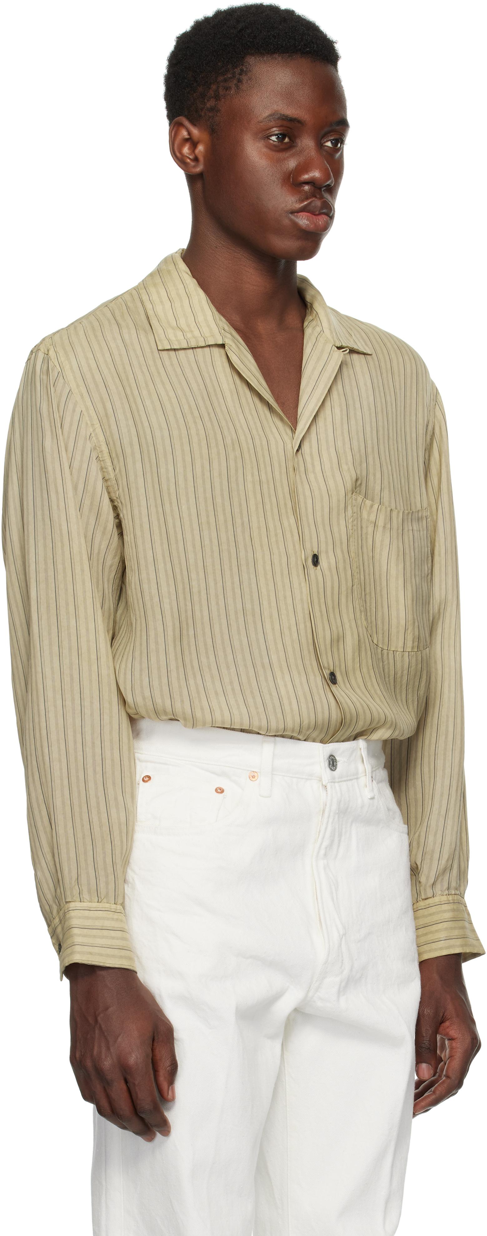 トップス KAPTAIN SUNSHINE Open Collared Shirt OVY kaptain-sunshine-BEIGE-STRIPE-