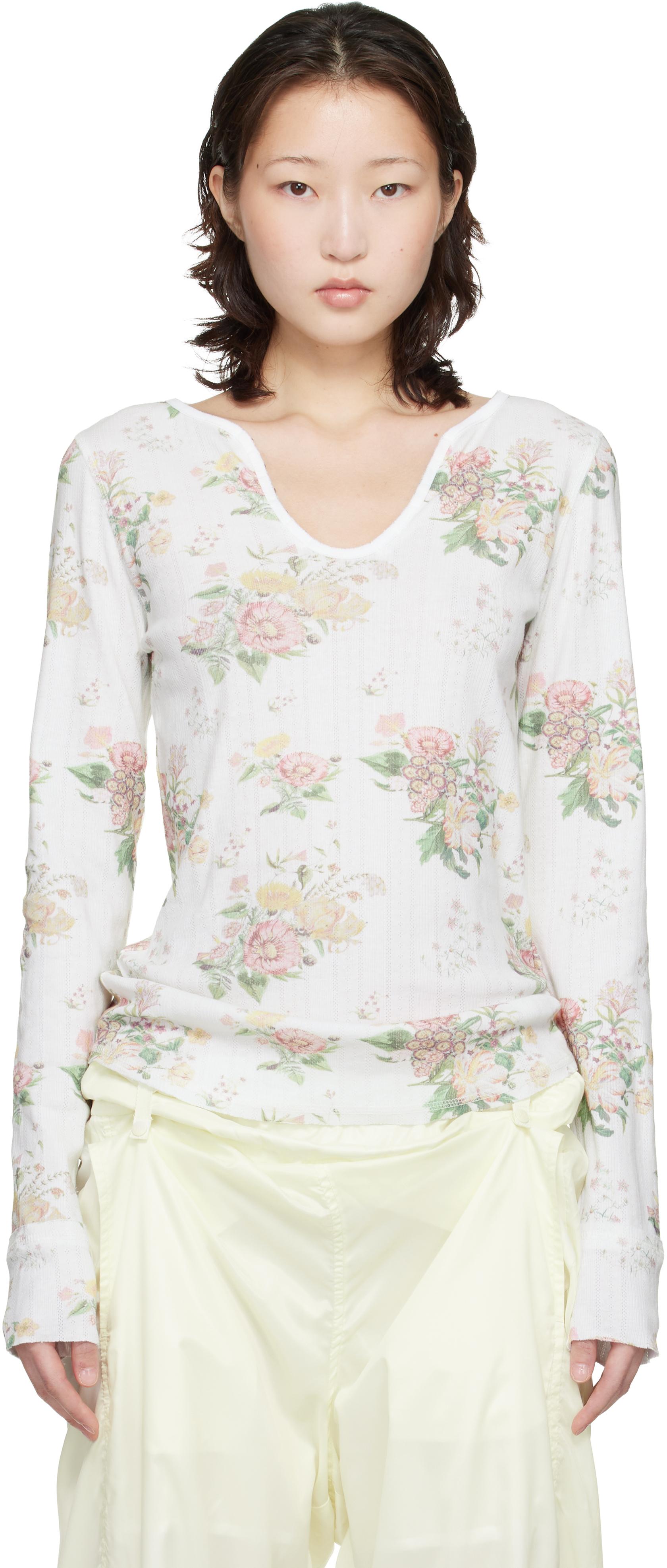 OPEN YY FLORAL HOOK HENLEY LONG SLEEVE花柄 OPEN YY Floral Hook Long Sleeve Henley in White | Lyst Canada