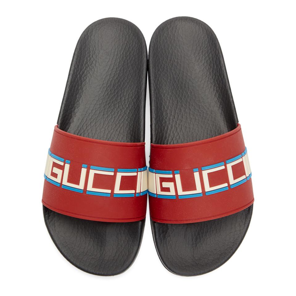 Gucci Red Pursuit Pool Slides for Men - Lyst