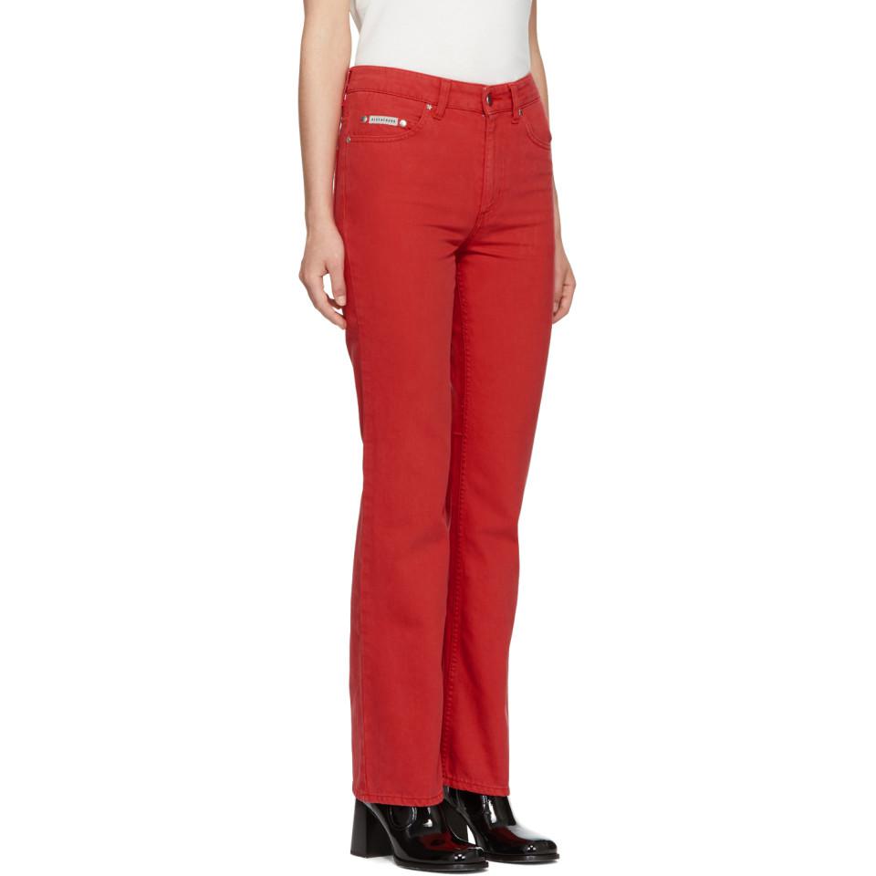 ALEXACHUNG Denim Red Bootcut Jeans | Lyst