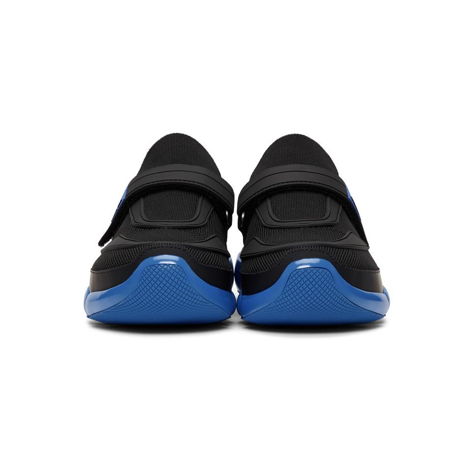 tornado Profet Svømmepøl Prada Leather Black And Blue Cloudbust Sneakers for Men - Lyst