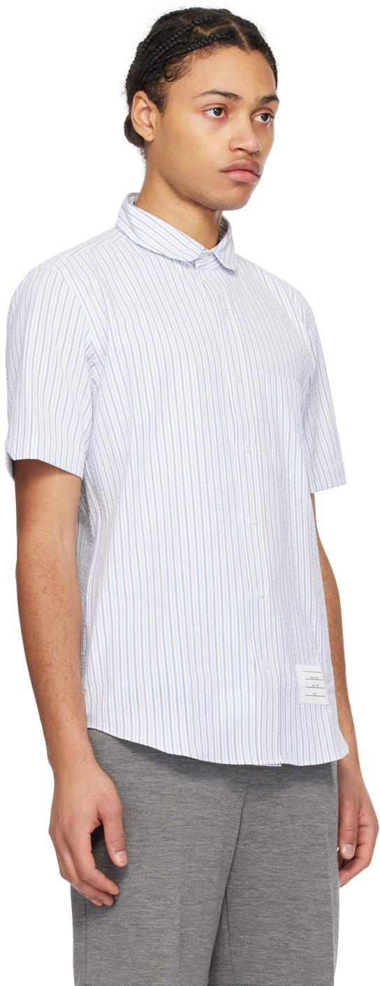 Thom Browne メンズ ホワイト Thom E ブルー ストライプ シャツ Thom Browne メンズ ホワイト Thom E ブルー ストライプ シャツ
