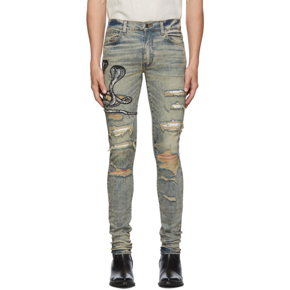 Amiri Blue Art Patch Snake Jeans for Men | Lyst