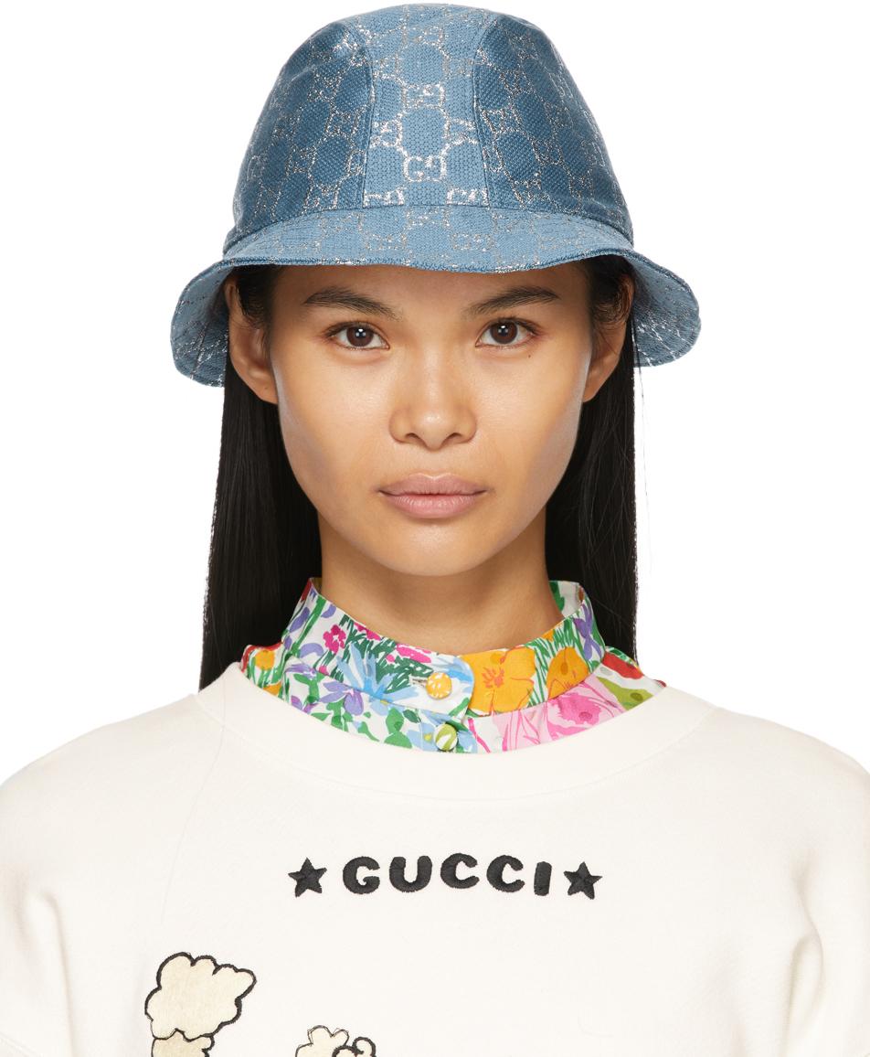 Gucci GG Lamé Bucket Hat in Turquoise 