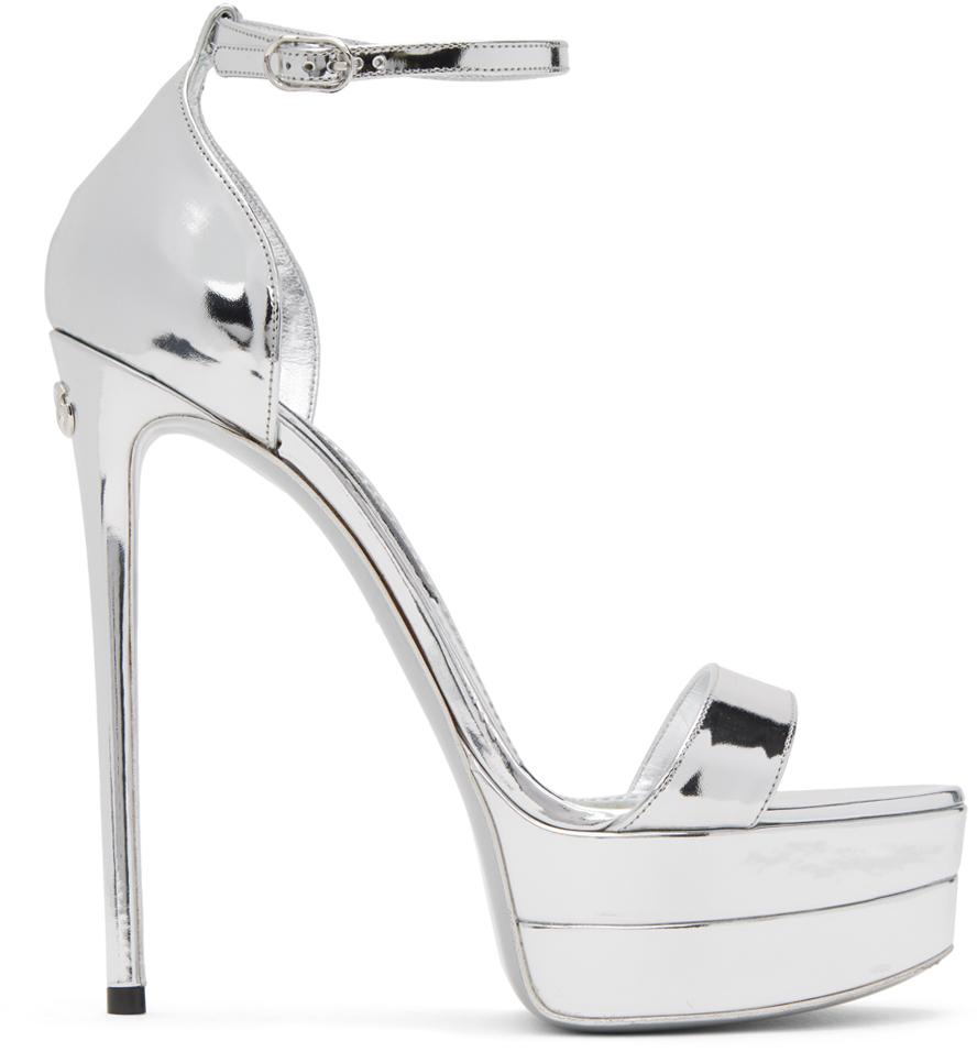Silver platform hotsell heeled sandals