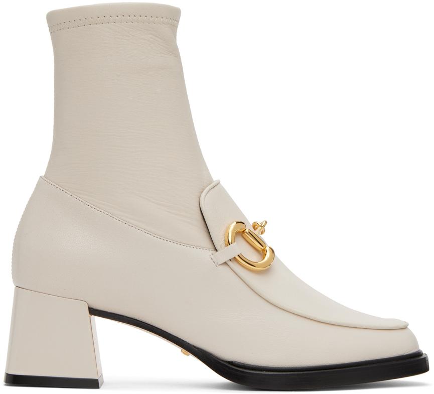 Gucci Off-white Horsebit Boots in Natural | Lyst Australia