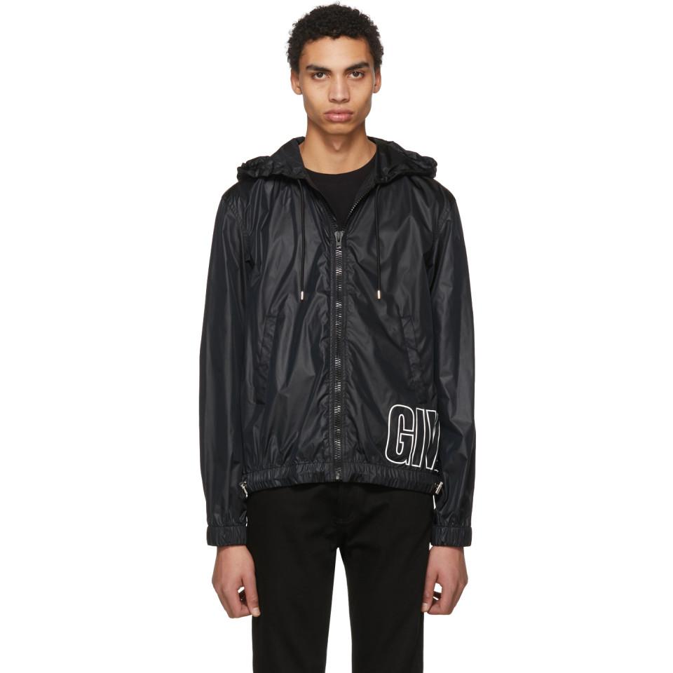 Givenchy Synthetic Black Nylon Logo Windbreaker Jacket for Men | Lyst