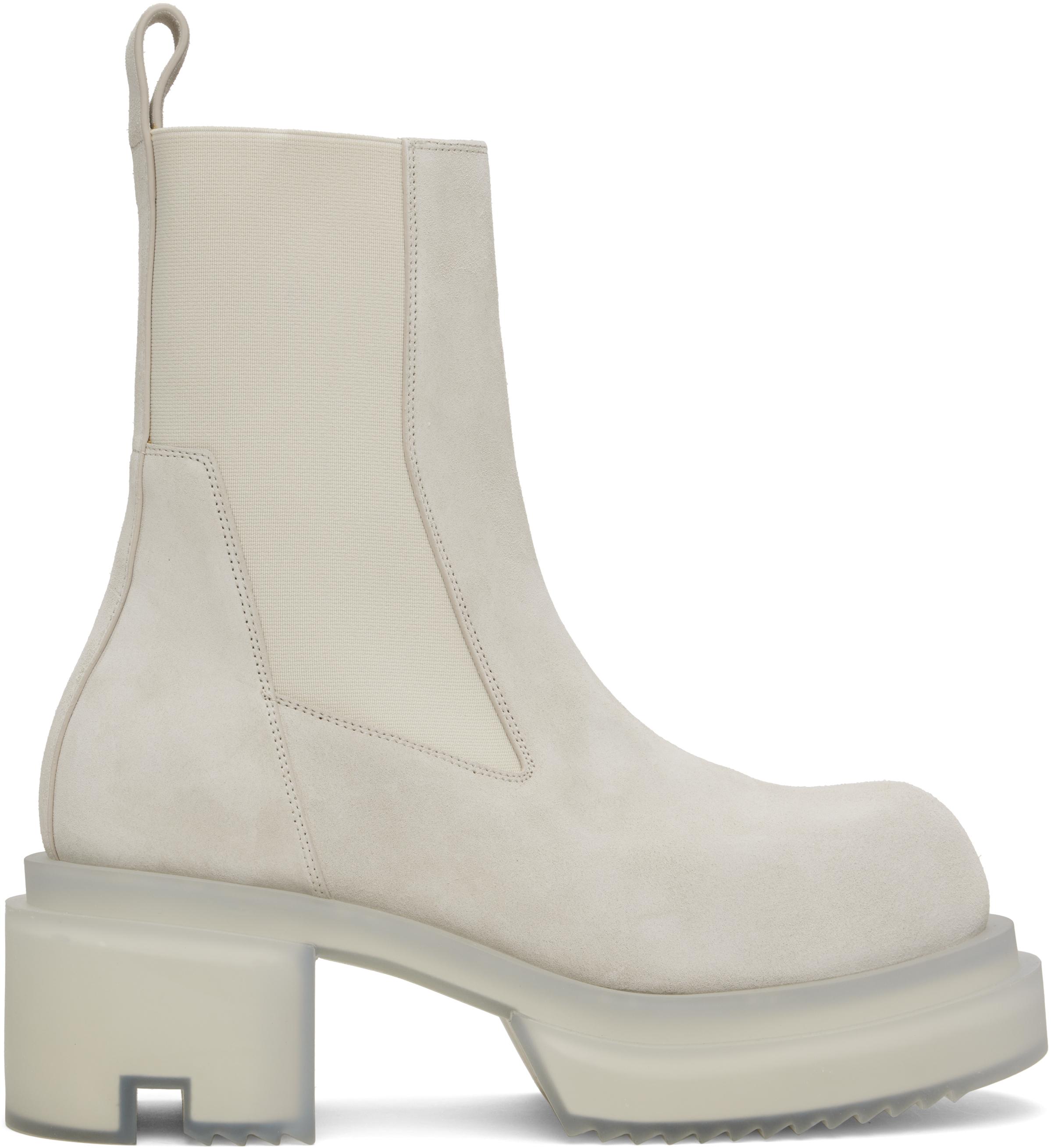 Rick Owens Hollywood Beatle Bogun Chelsea Boots in White for