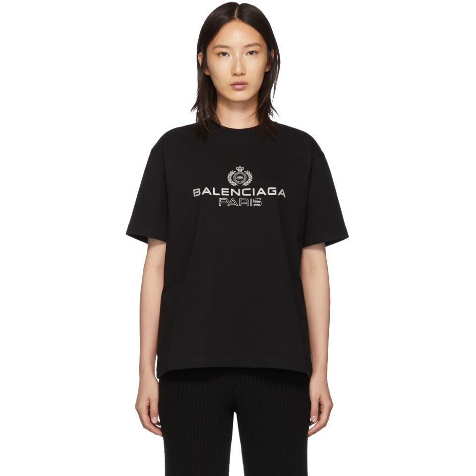Balenciaga Black Paris Laurel T-shirt | Lyst