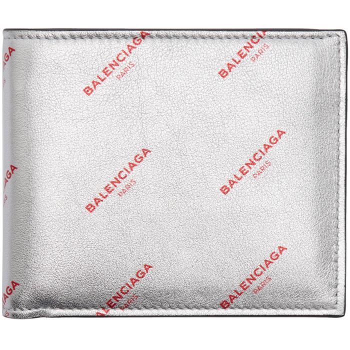 Balenciaga Leather Silver All Over Logo Bifold Wallet in Metallic for Men -  Lyst