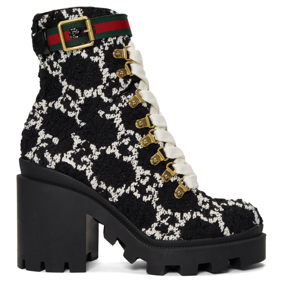 Gucci GG Tweed Ankle Boots in Black | Lyst Australia
