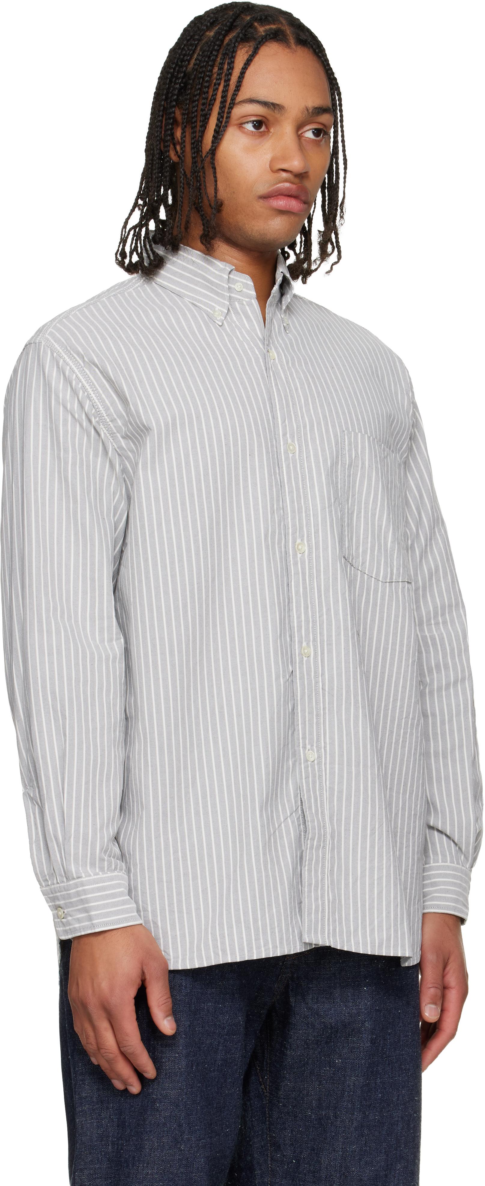 Nanamica Button Down Stripe Wind Shirt in Black for Men | Lyst UK