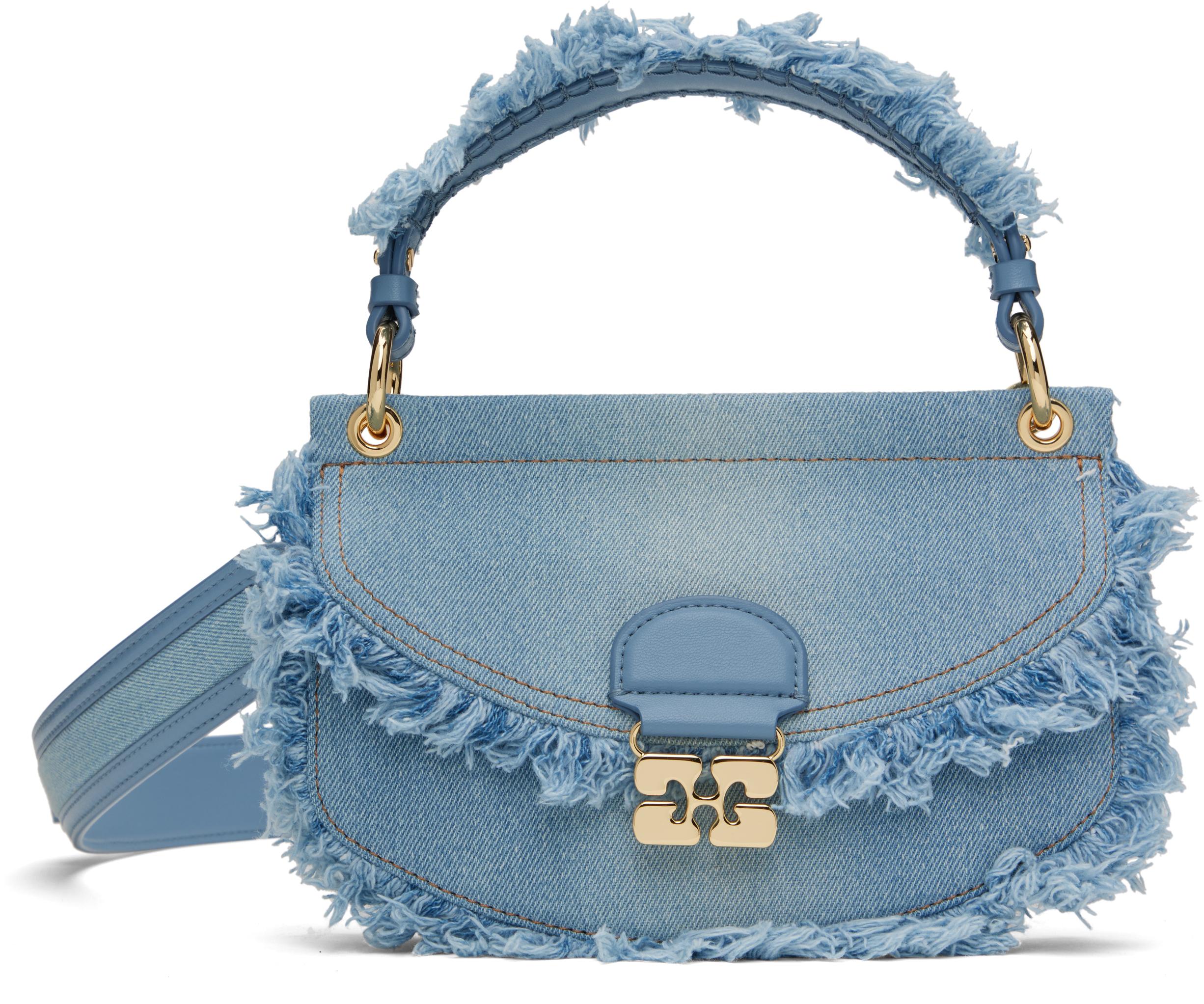 Ganni Denim Mini Top Handle Apo-G Bag in Blue | Lyst