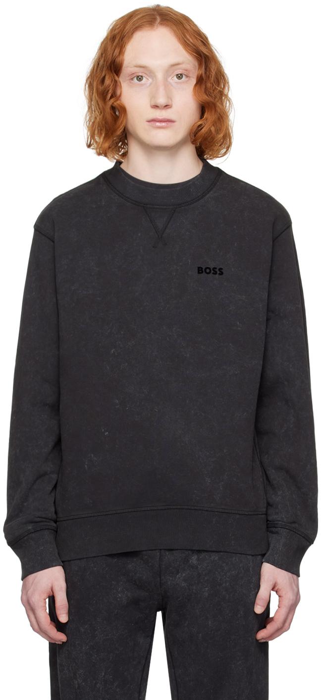 Boss velour crew neck sweatshirt deals